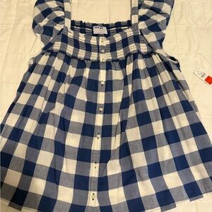 Old Navy Navy and White Plaid Blouse